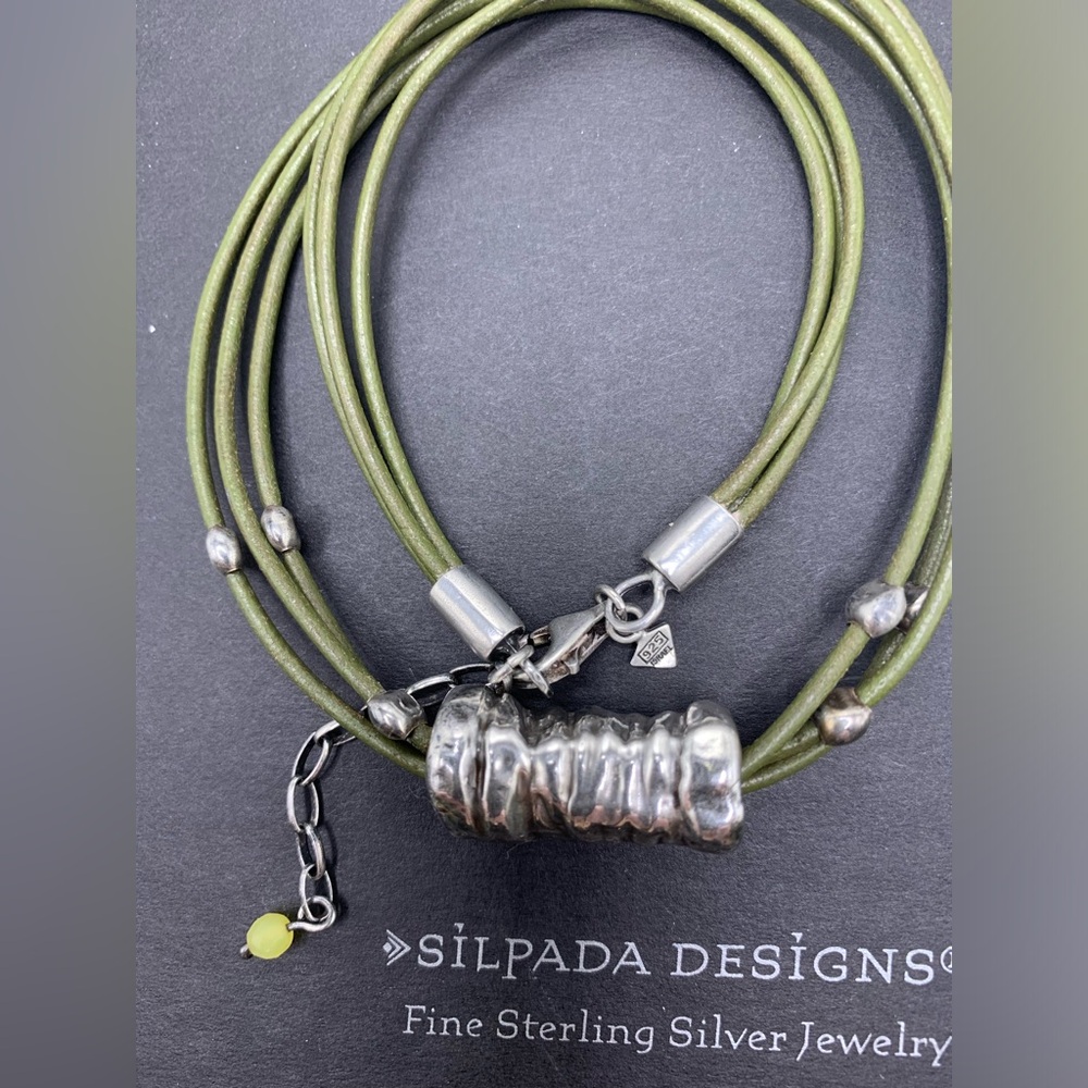 Silpada Sterling Modernist Electro-formed Pendant Olive Leather Necklace